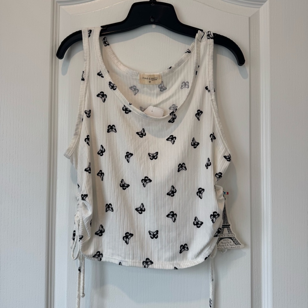 1X French Pastry Black and White Ribbed Butterfly Tank Top